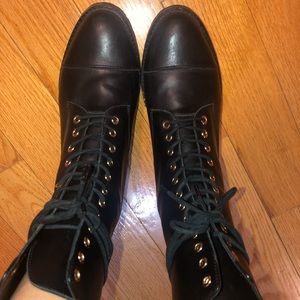 Black leather lace up combat boots